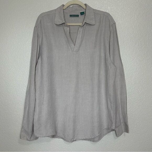 Cubavera Linen Blend Gray Textured Long Sleeves Men’s Top, Sz Large - Picture 1 of 11